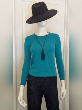 Pure Collection 100% Cashmere Heater Green Crewneck Sweater Small